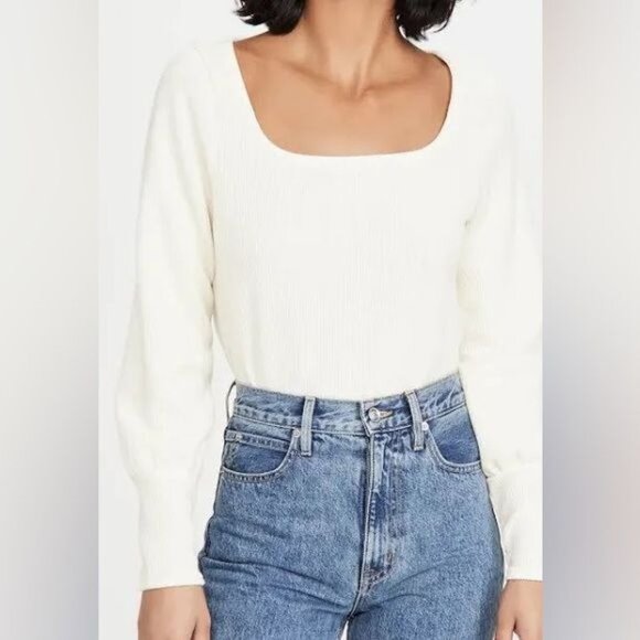 Madewell Women’s Top Size Small Ottoman Rib Square Neck Top Cream - Picture 2 of 15